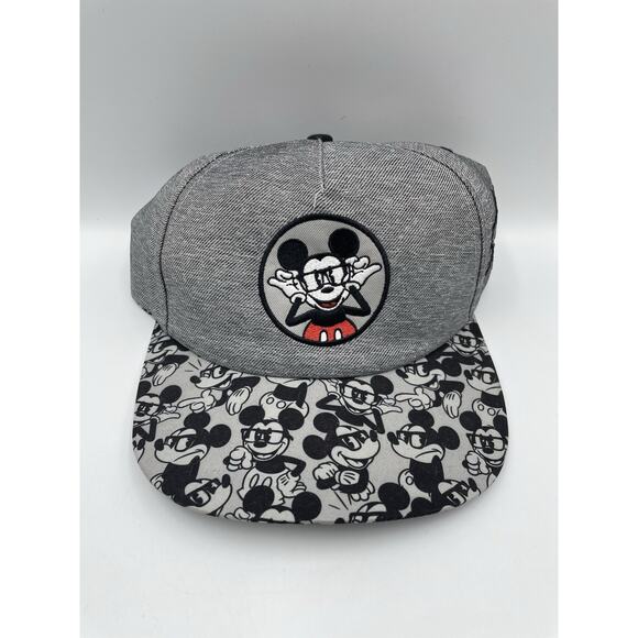 NEW Mickey Mouse Hat Cap Snapback Gray Glasses Disney Parks Authentic Original - Picture 1 of 10